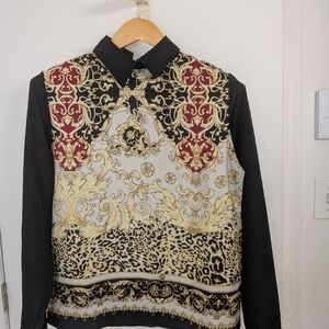 BERSHKA ARABESQUE PRINT BLOUSE SIZE LARGE